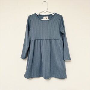 Vignette Girls 3T Madigan Dress in Blue with Wood Buttons and Micro-Stripe Rib